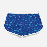 Thumbnail for Many Airplanes Blue Designed Women Beach Style Shorts
