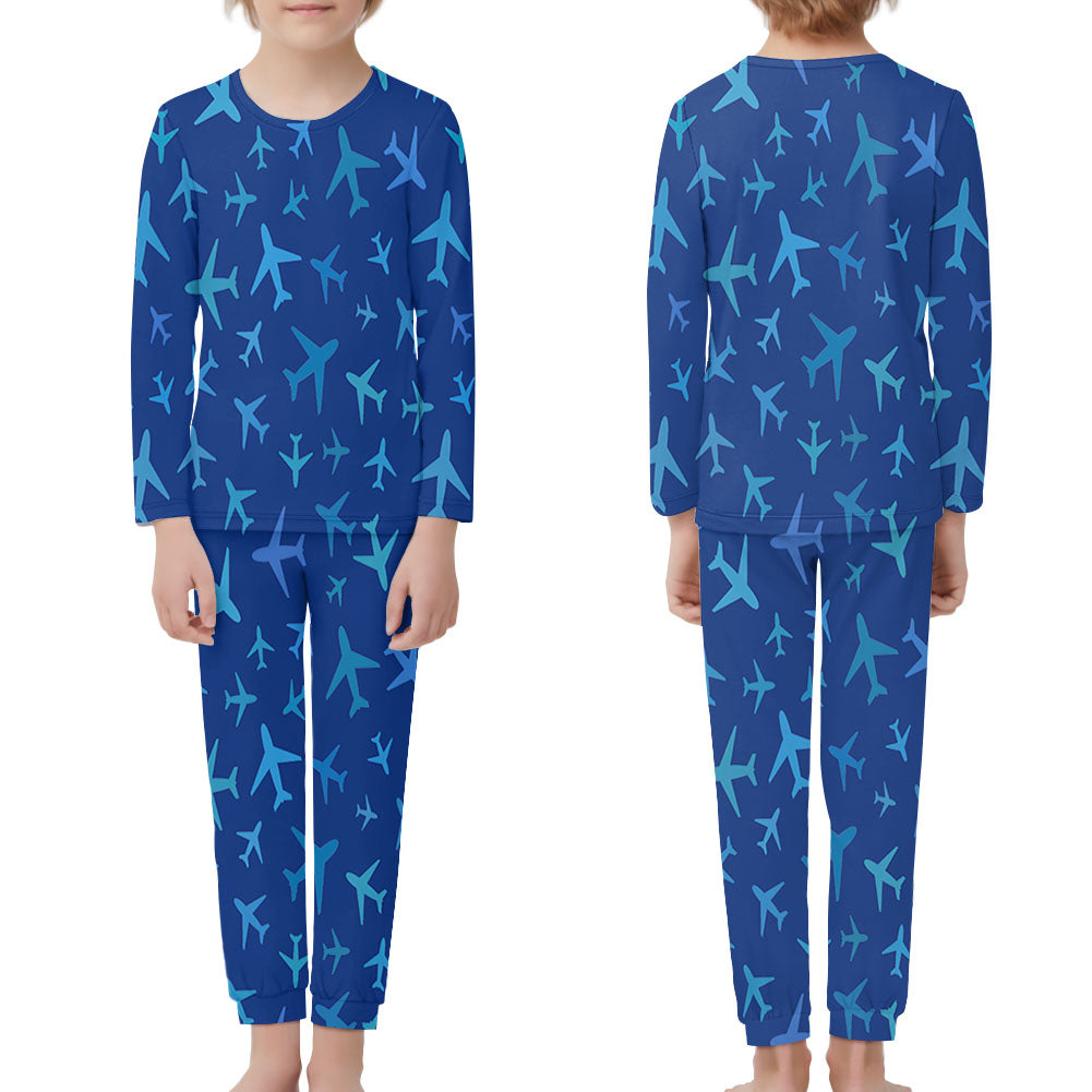 Many Airplanes Blue Designed "Children" Pijamas