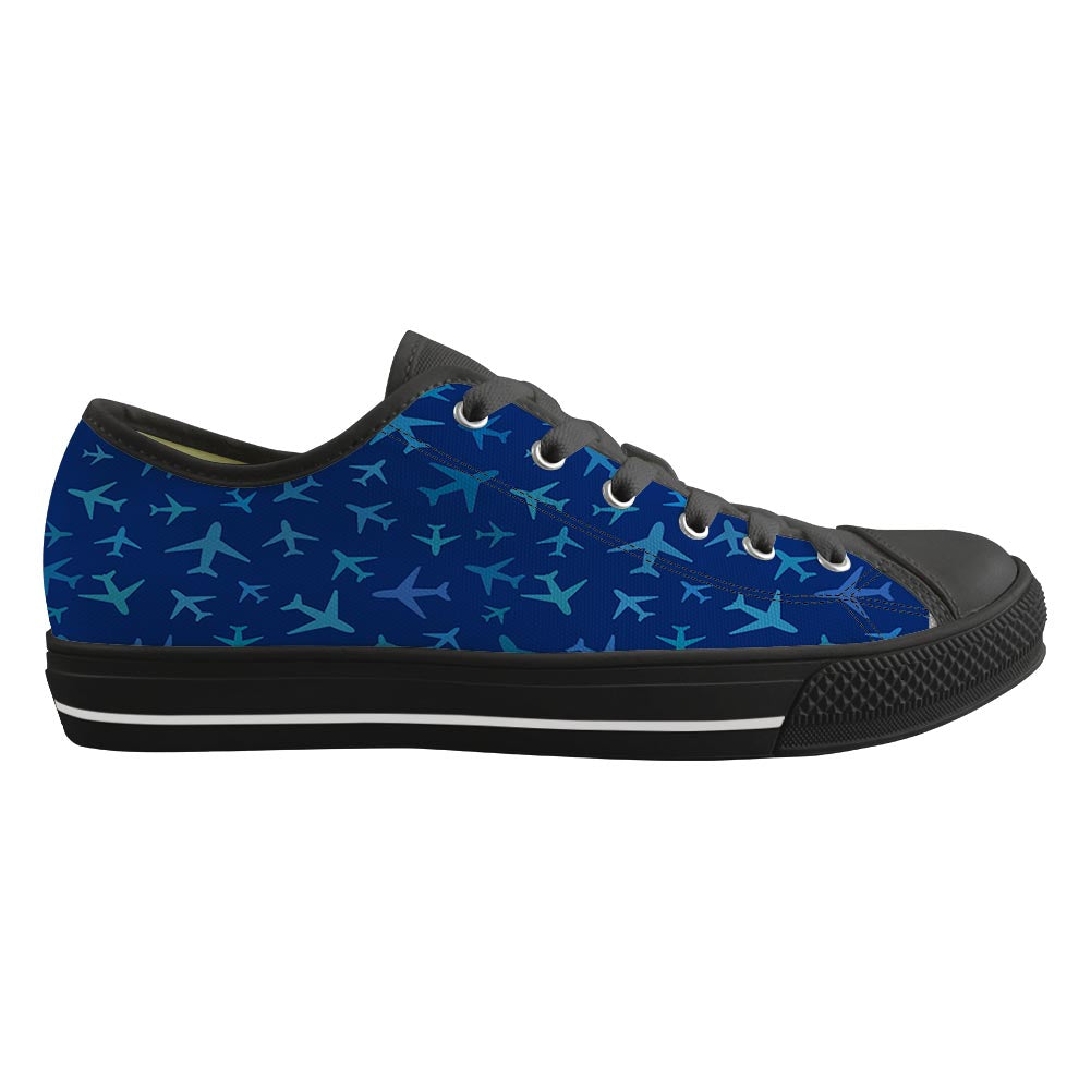 Many Airplanes Blue Designed Canvas Shoes (Women)