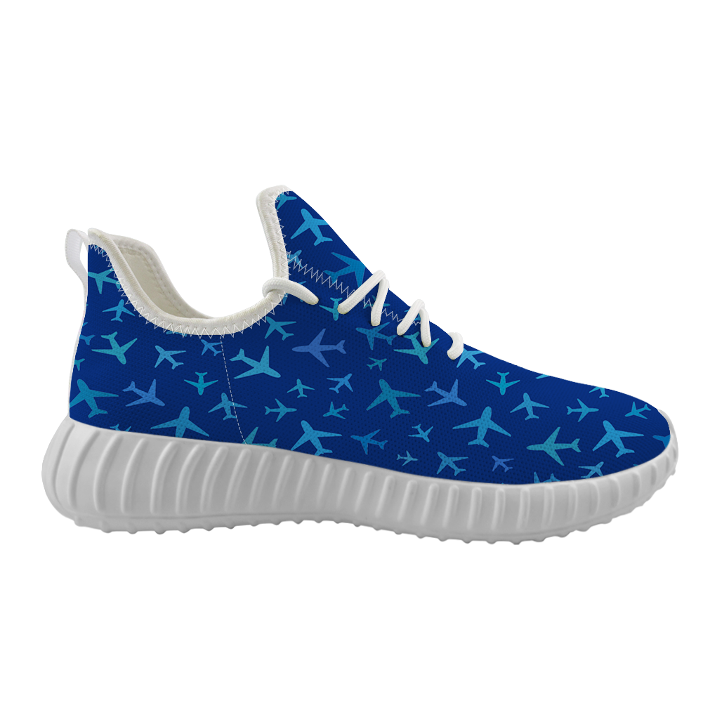 Many Airplanes Blue Designed Sport Sneakers & Shoes (MEN)