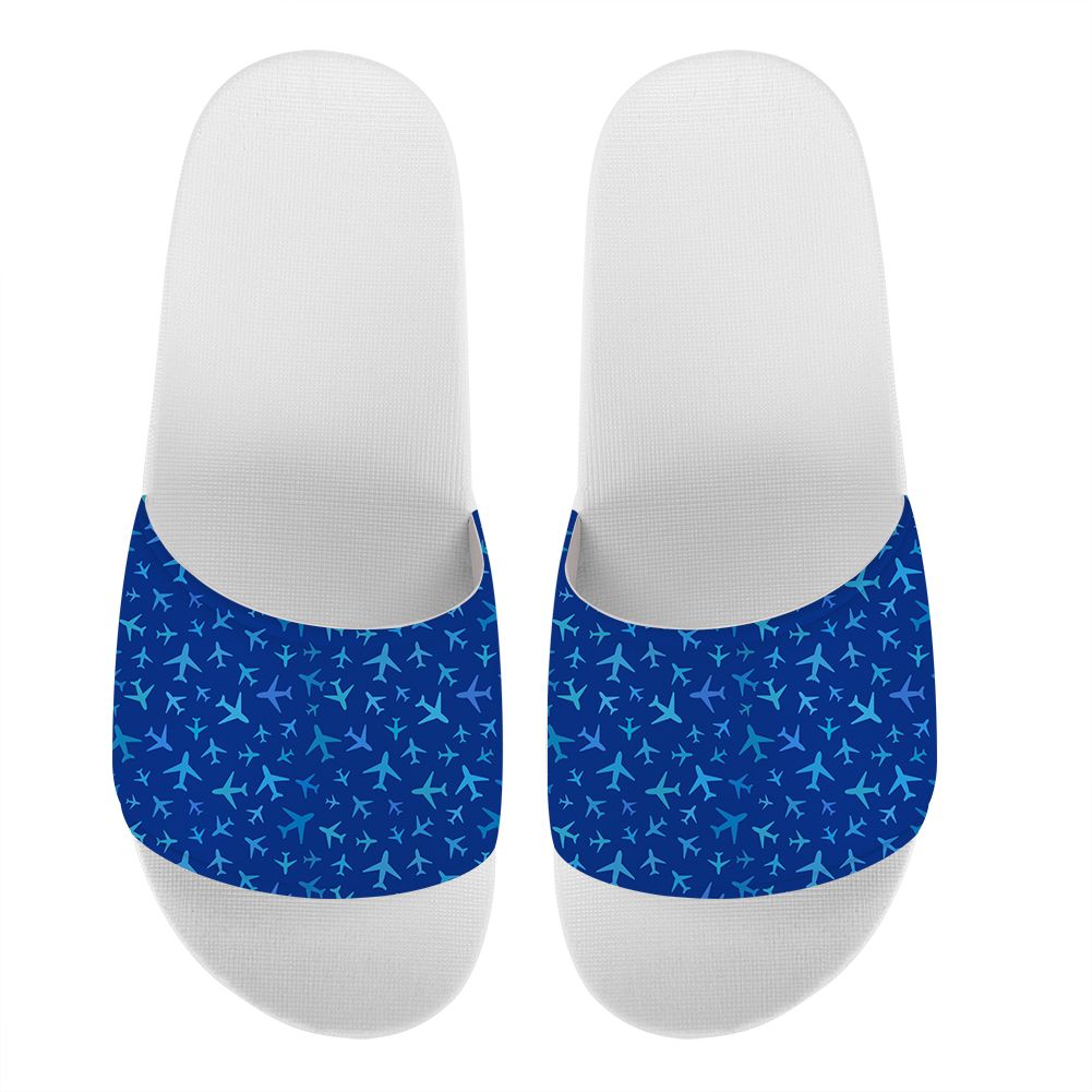 Many Airplanes Blue Designed Sport Slippers