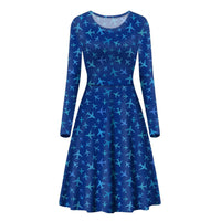 Thumbnail for Many Airplanes Blue Designed Long Sleeve Women Midi Dress