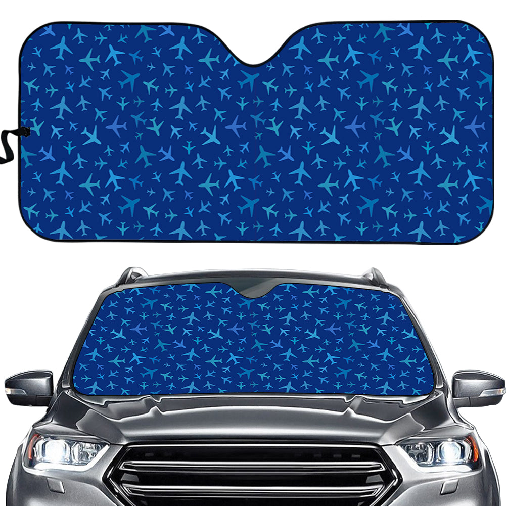 Many Airplanes Blue Designed Car Sun Shade