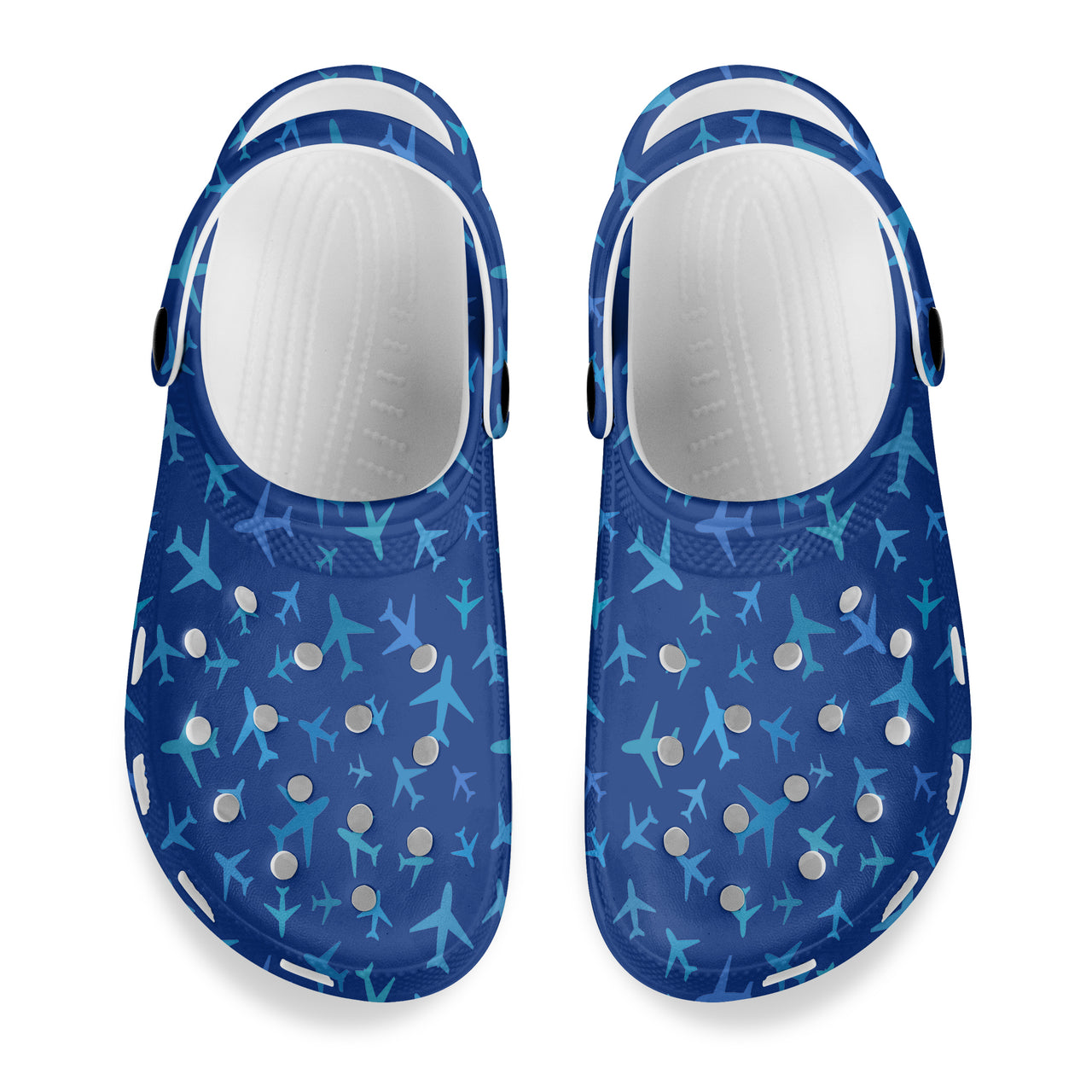 Many Airplanes Blue Designed Hole Shoes & Slippers (WOMEN)