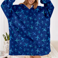 Thumbnail for Many Airplanes Blue Designed Blanket Hoodies