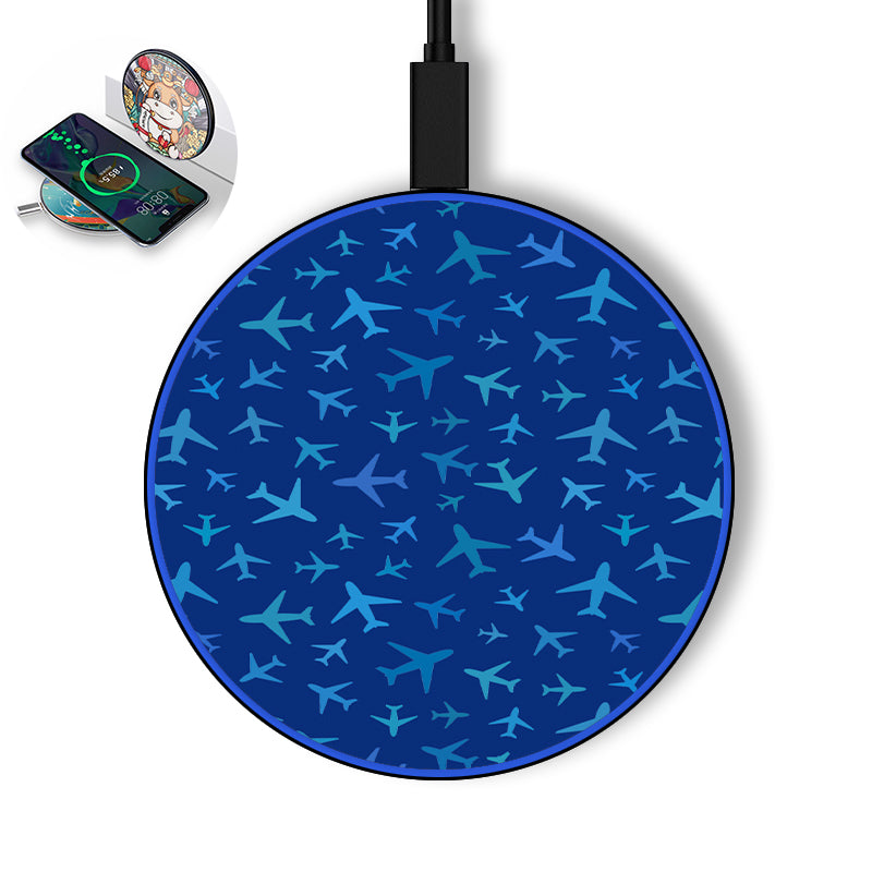 Many Airplanes Blue Designed Wireless Chargers