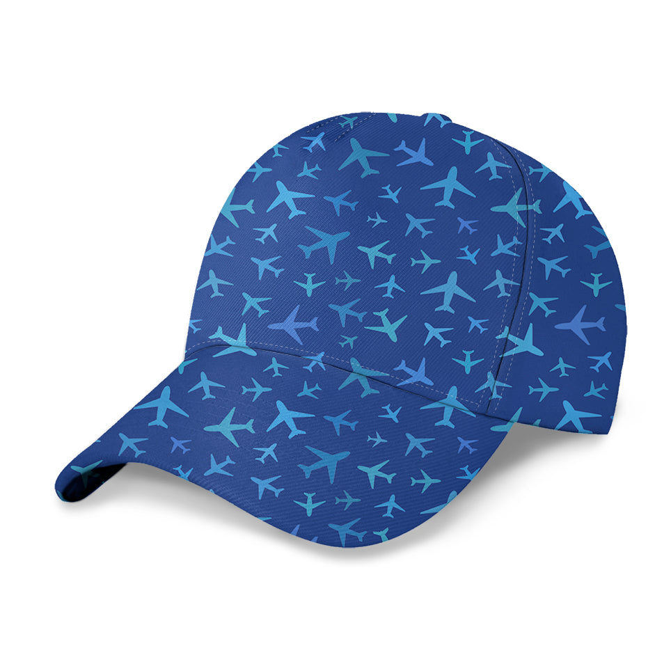 Many Airplanes Blue Designed 3D Peaked Cap