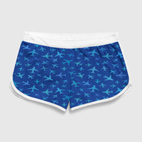 Thumbnail for Many Airplanes Blue Designed Women Beach Style Shorts