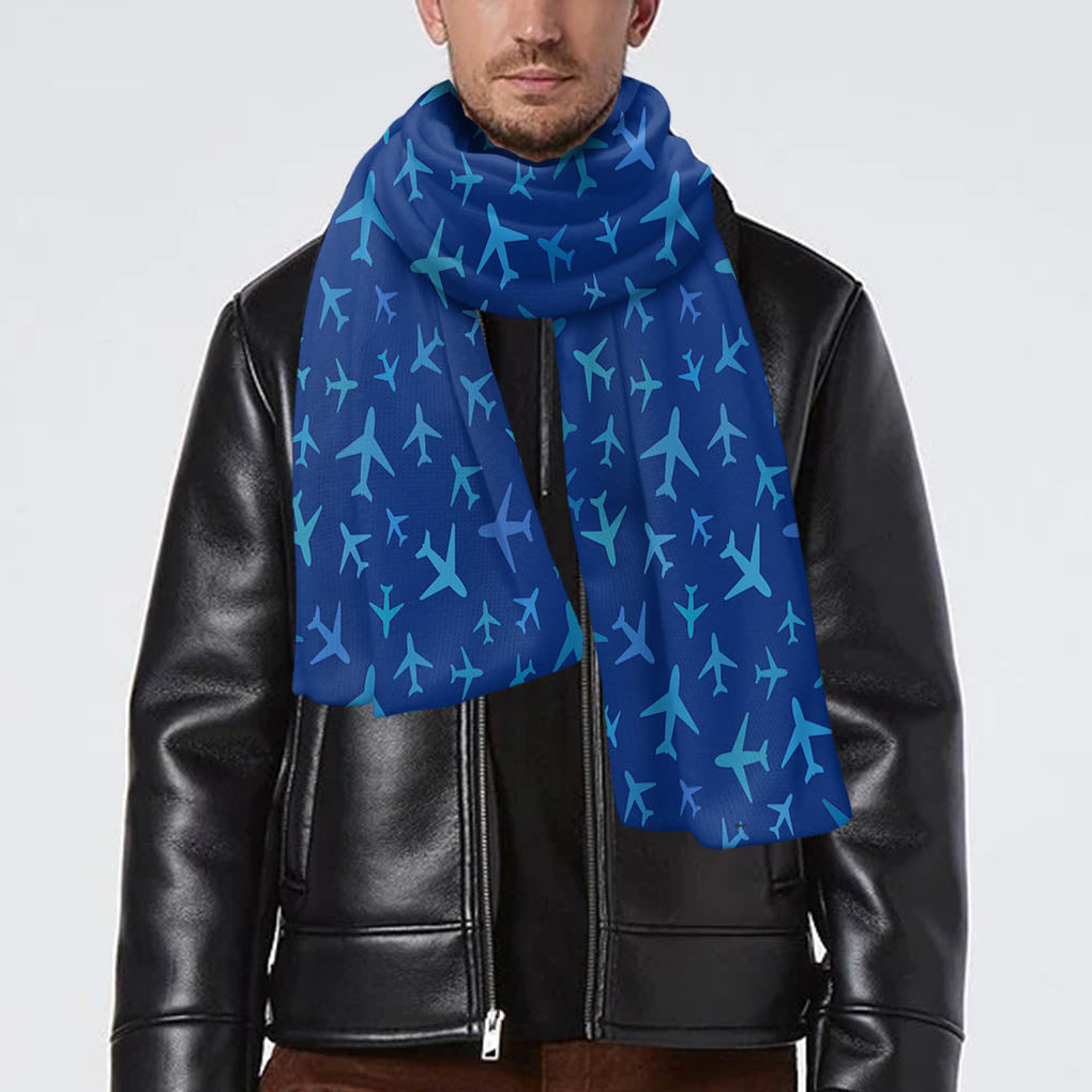 Many Airplanes Blue Designed Scarfs