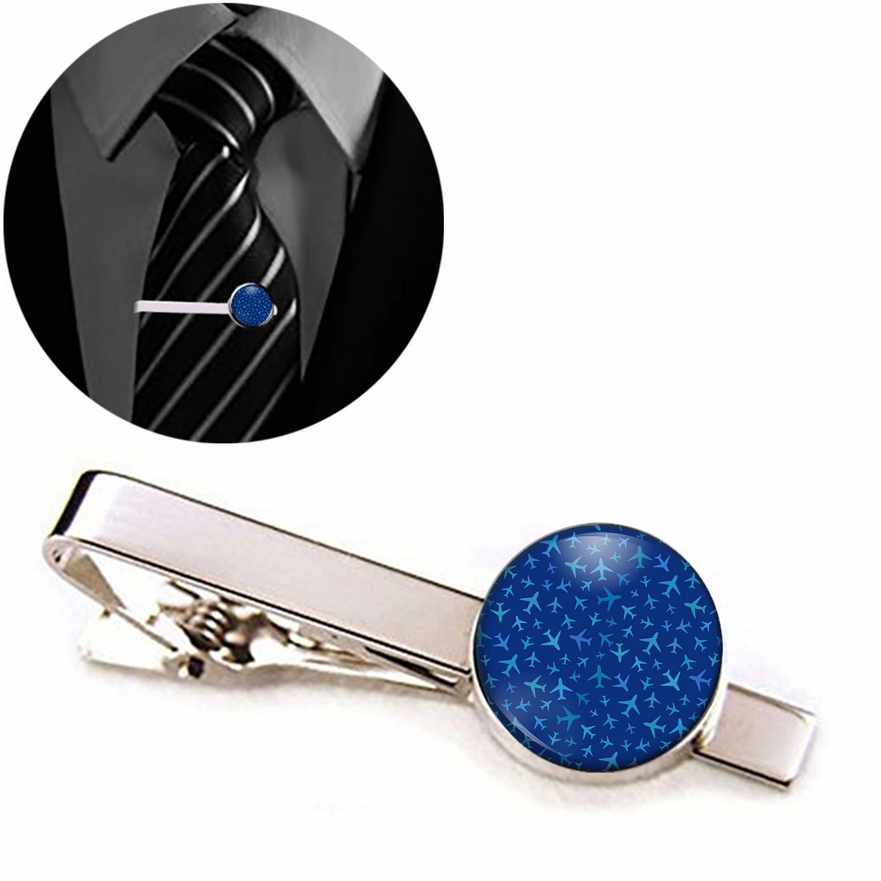 Many Airplanes Blue Designed Tie Clips