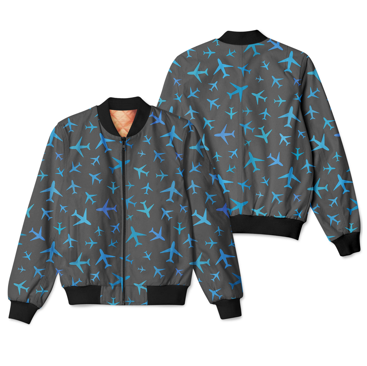 Many Airplanes Gray Designed 3D Pilot Bomber Jackets