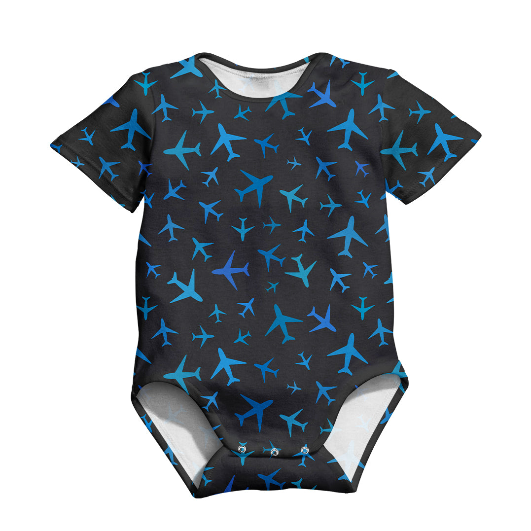 Many Airplanes Gray Designed 3D Baby Bodysuits