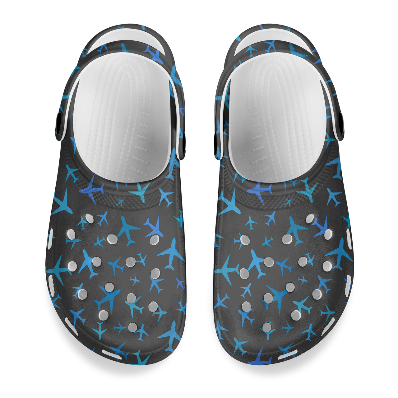 Many Airplanes Gray Designed Hole Shoes & Slippers (WOMEN)