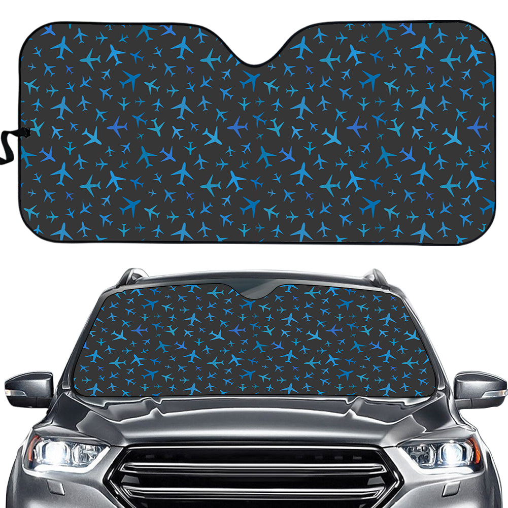 Many Airplanes Gray Designed Car Sun Shade