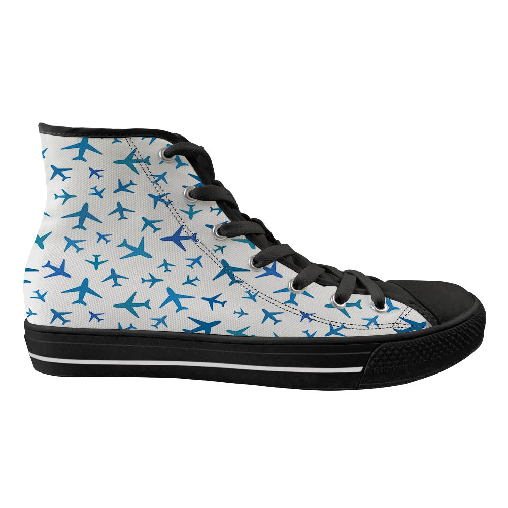 Many Airplanes White Designed Long Canvas Shoes (Men)