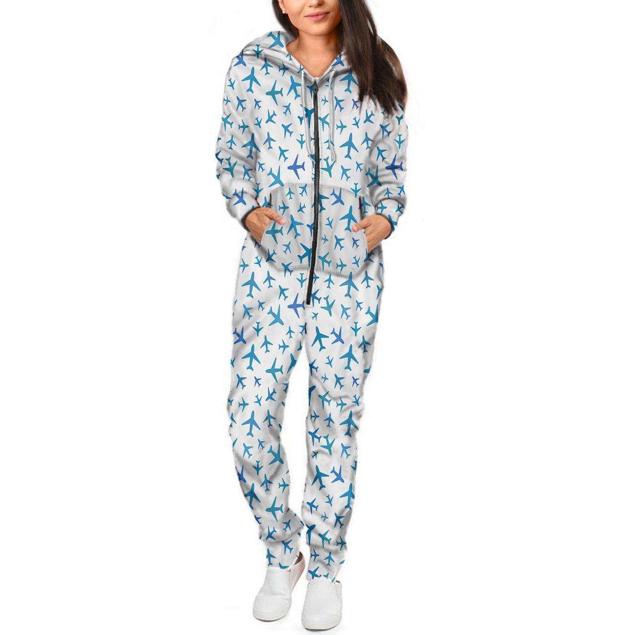 Many Airplanes White Designed Jumpsuit for Men & Women