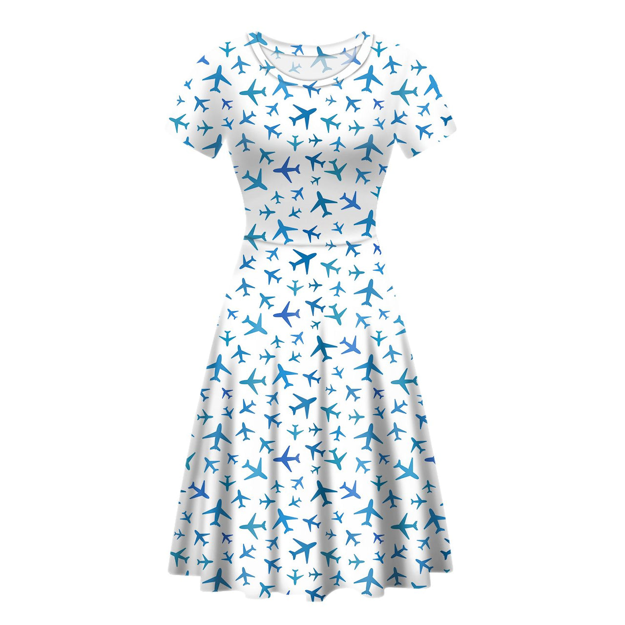 Many Airplanes White Designed Women Midi Dress