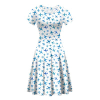 Thumbnail for Many Airplanes White Designed Women Midi Dress