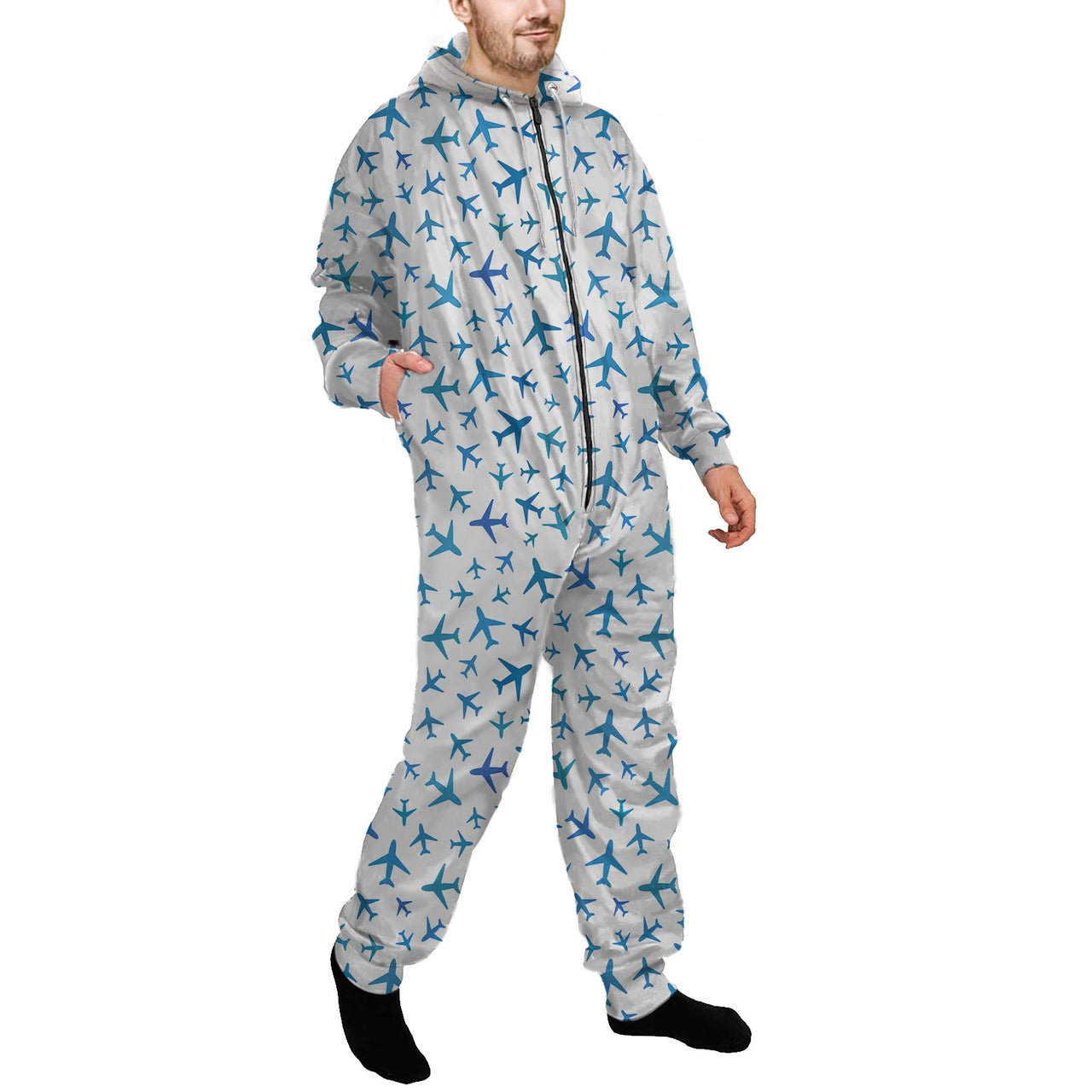 Many Airplanes White Designed Jumpsuit for Men & Women