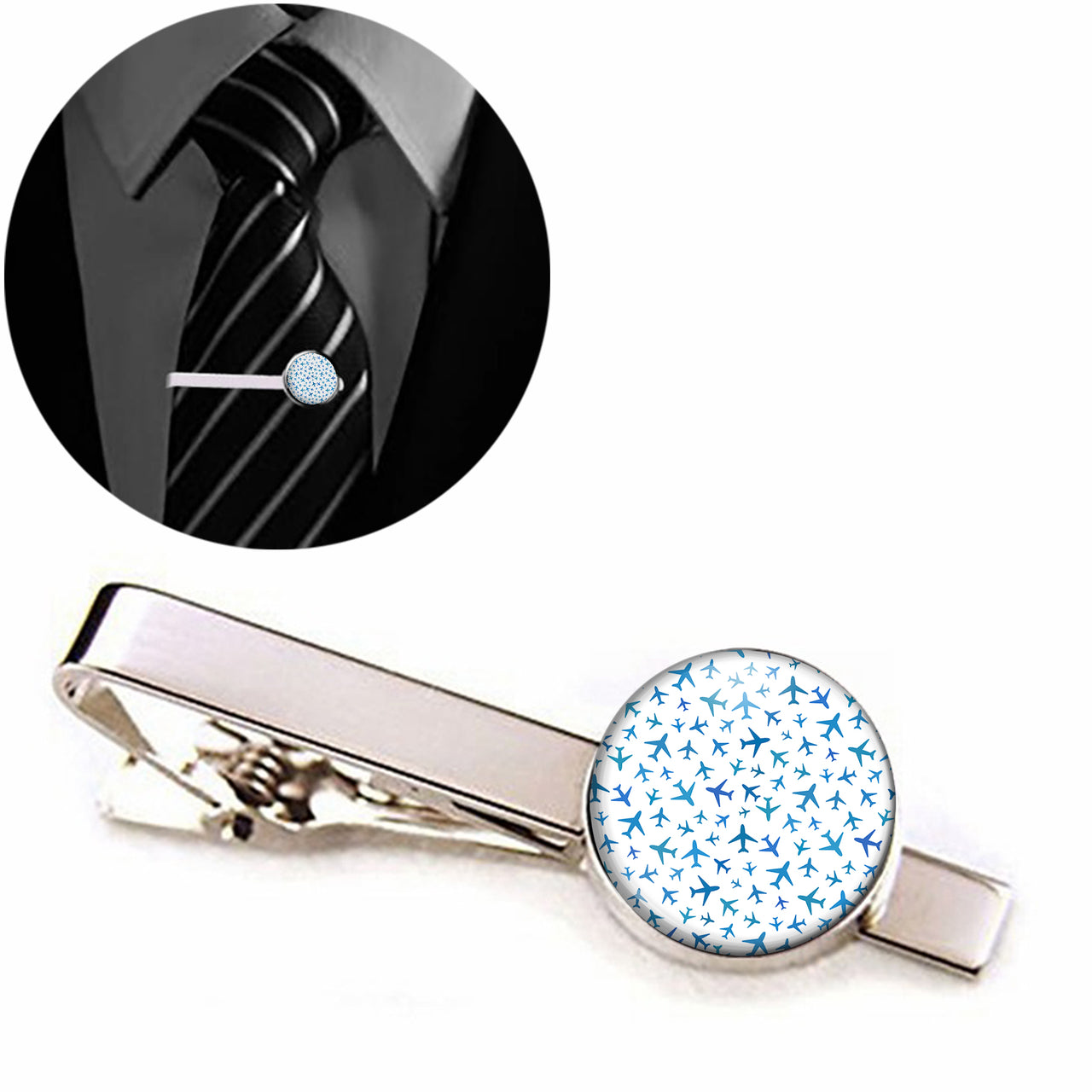 Many Airplanes White Designed Tie Clips