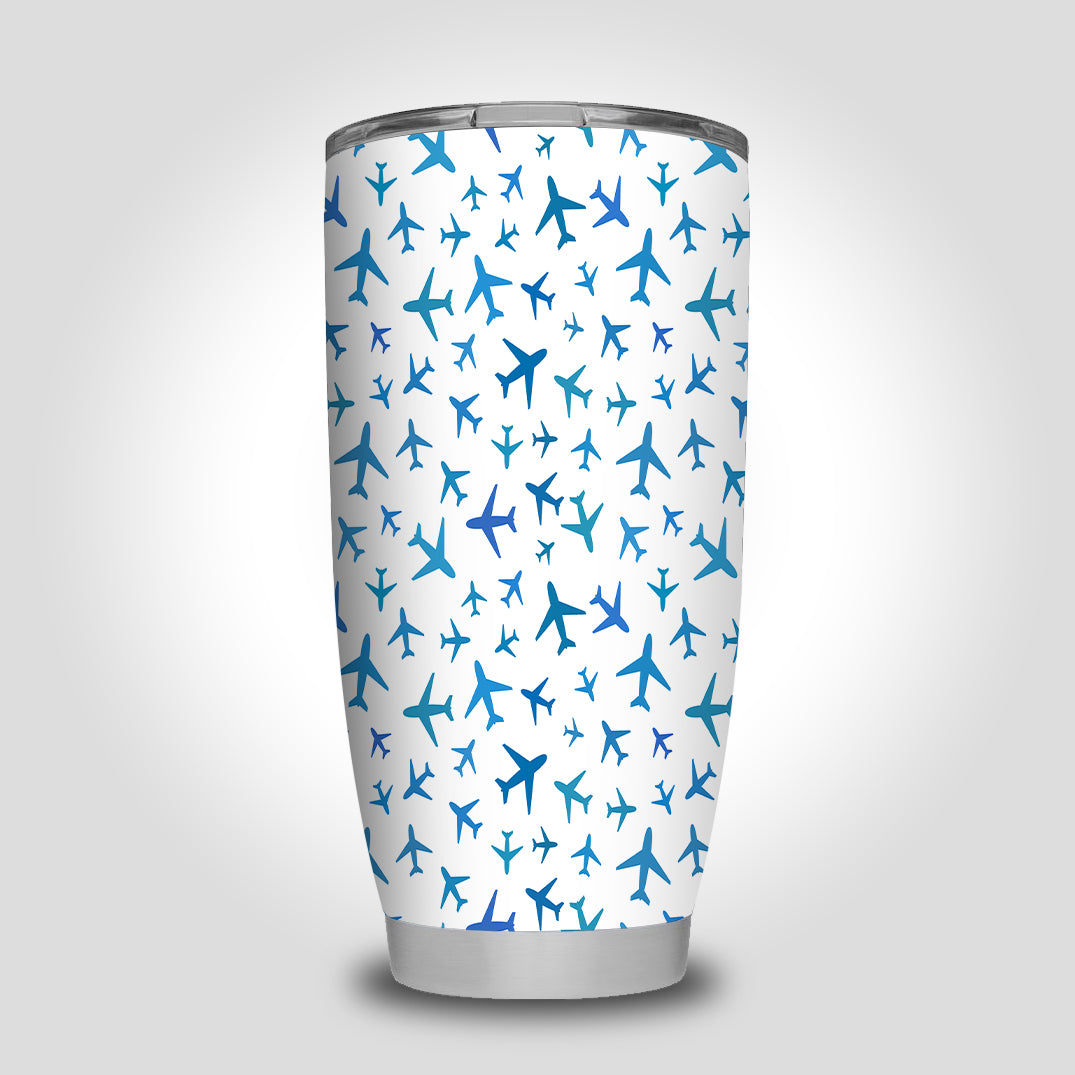 Many Airplanes White Designed Tumbler Travel Mugs