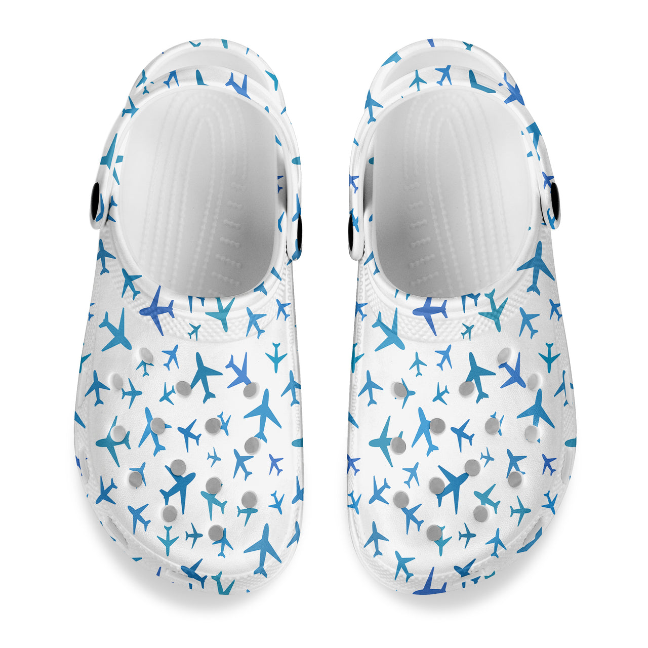 Many Airplanes White Designed Hole Shoes & Slippers (WOMEN)