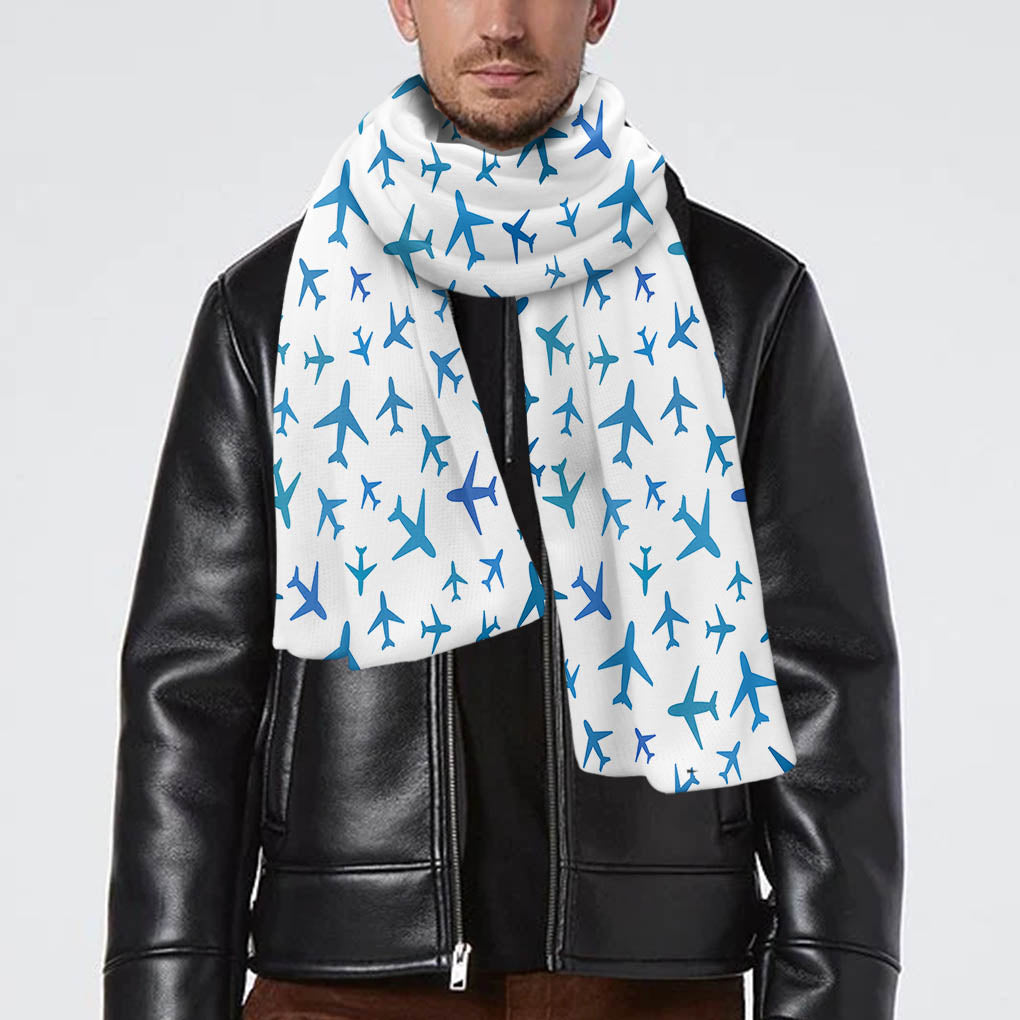 Many Airplanes White Designed Scarfs