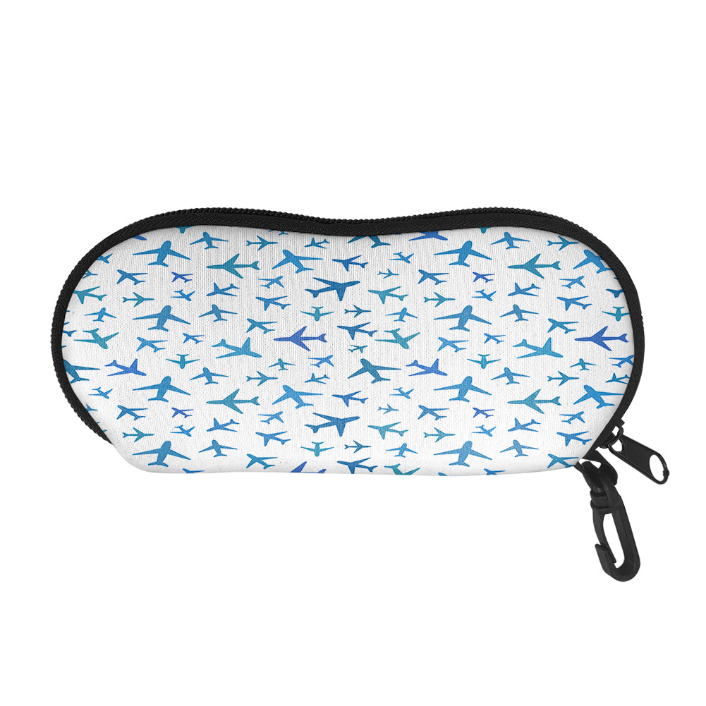 Many Airplanes White Designed Glasses Bag
