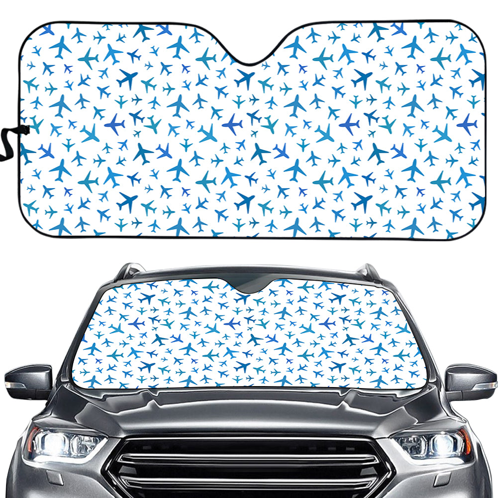 Many Airplanes White Designed Car Sun Shade