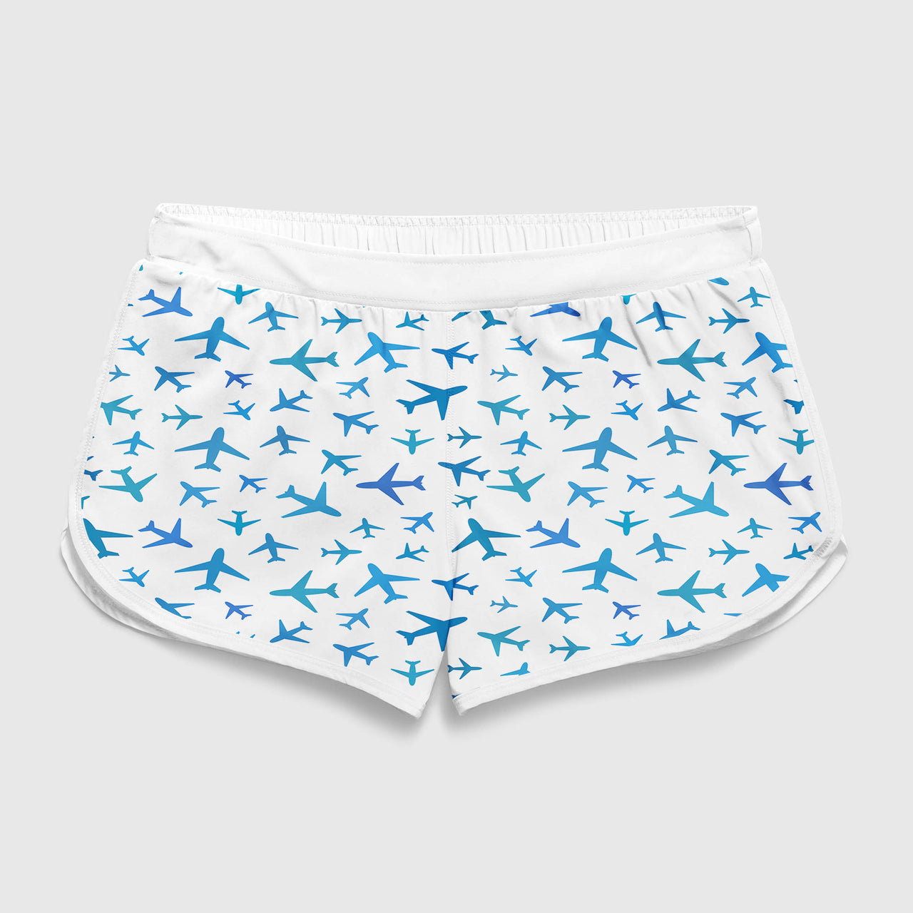 Many Airplanes White Designed Women Beach Style Shorts