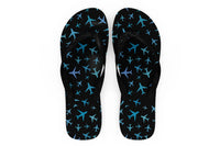 Thumbnail for Many Airplanes (Black) Designed Slippers (Flip Flops)