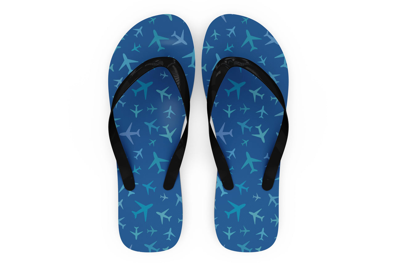 Many Airplanes (Blue) Designed Slippers (Flip Flops)