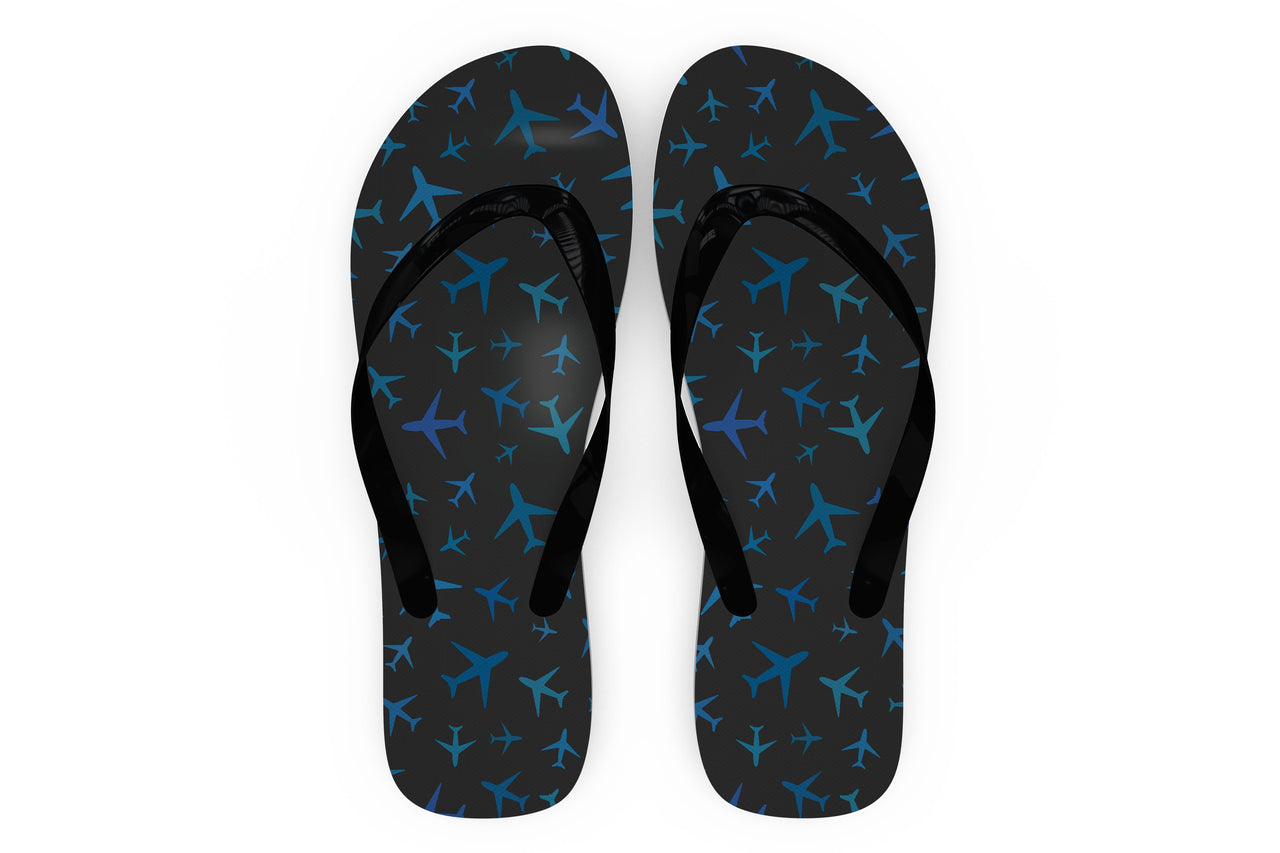 Many Airplanes (Gray) Designed Slippers (Flip Flops)