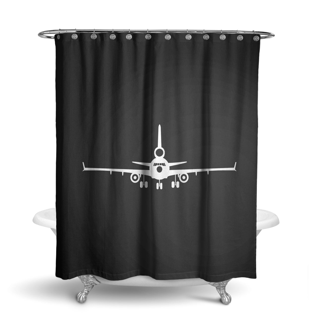 McDonnell Douglas MD-11 Silhouette Plane Designed Shower Curtains