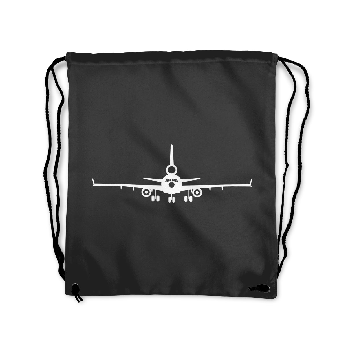 McDonnell Douglas MD-11 Silhouette Plane Designed Drawstring Bags