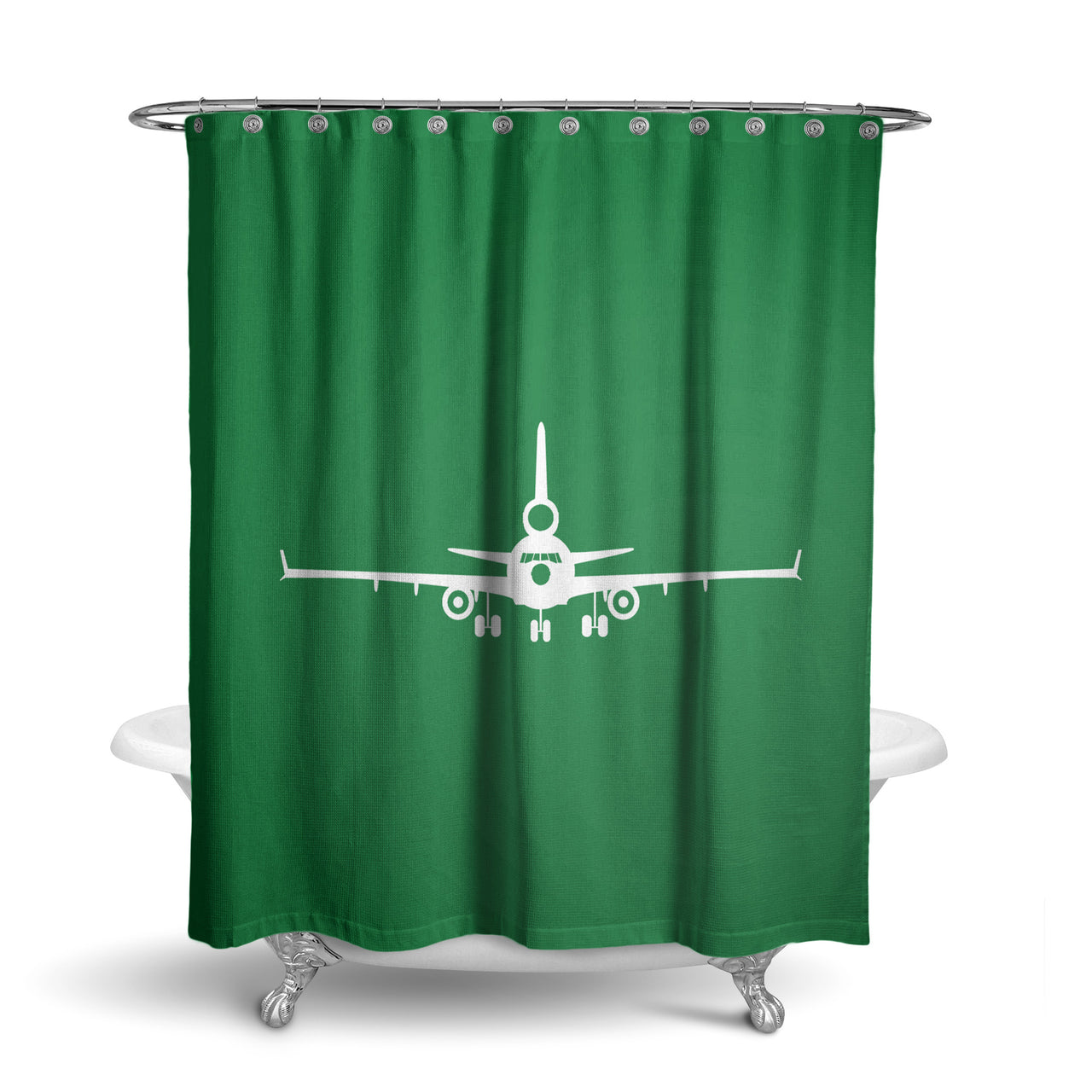 McDonnell Douglas MD-11 Silhouette Plane Designed Shower Curtains