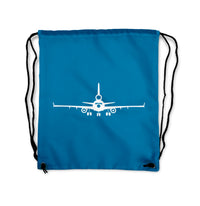 Thumbnail for McDonnell Douglas MD-11 Silhouette Plane Designed Drawstring Bags