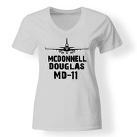 Thumbnail for McDonnell Douglas MD-11 & Plane Designed V-Neck T-Shirts