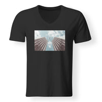 Thumbnail for Airplane Flying over Big Buildings Designed V-Neck T-Shirts