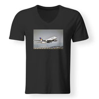 Thumbnail for Departing Lufthansa A380 Designed V-Neck T-Shirts