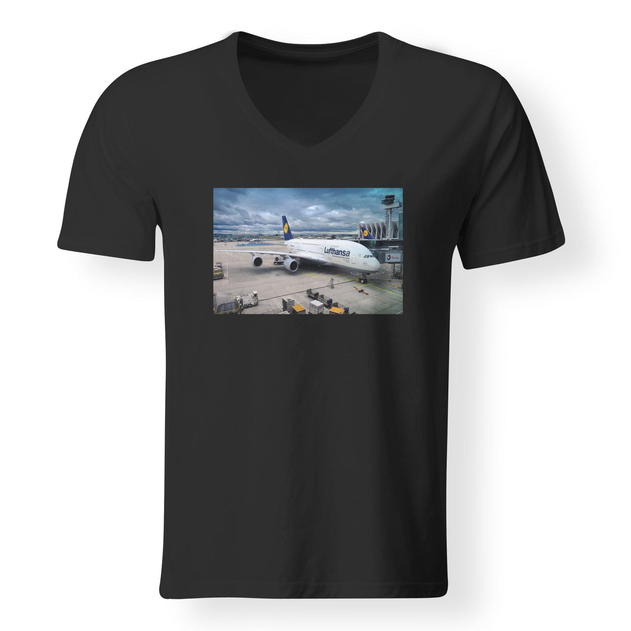 Lufthansa's A380 At The Gate Designed V-Neck T-Shirts