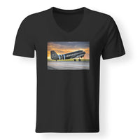 Thumbnail for Old Airplane Parked During Sunset Designed V-Neck T-Shirts