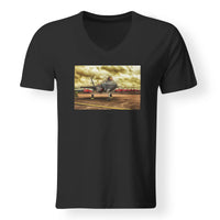 Thumbnail for Fighter Jet 35 at Airbase Designed V-Neck T-Shirts