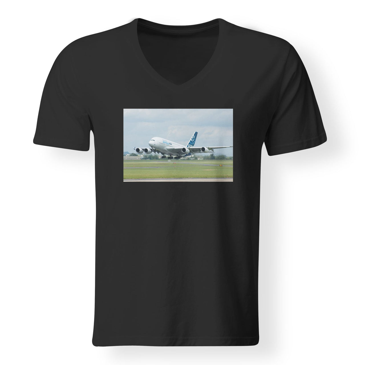 Departing Airbus A380 with Original Livery Designed V-Neck T-Shirts