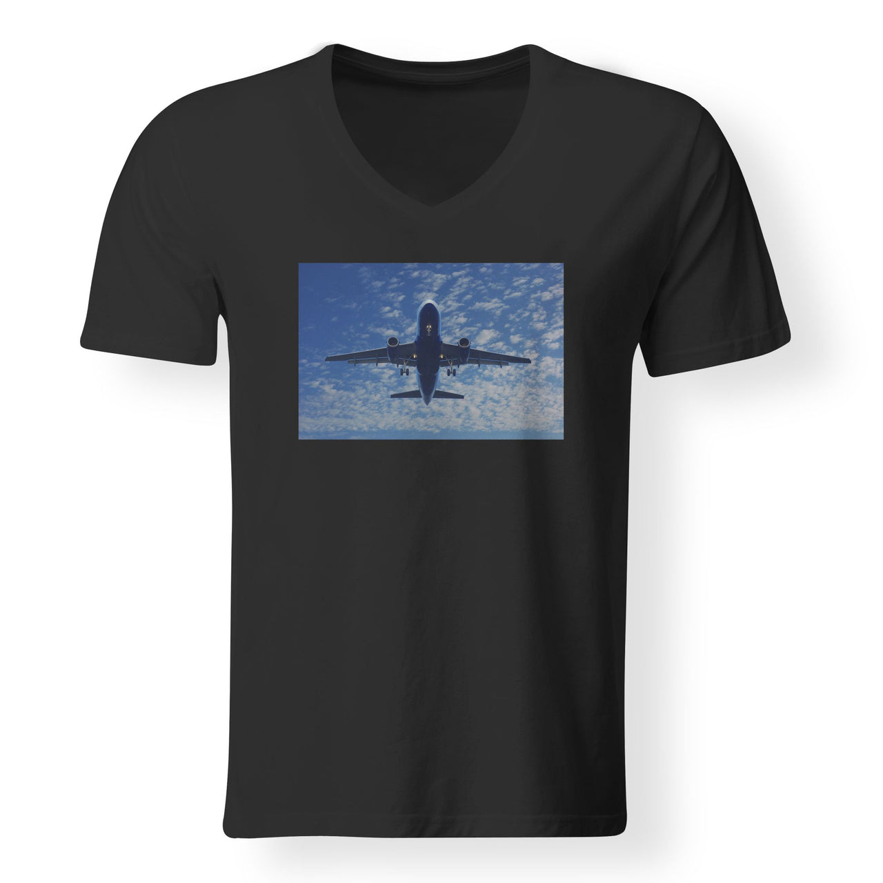 Airplane From Below Designed V-Neck T-Shirts