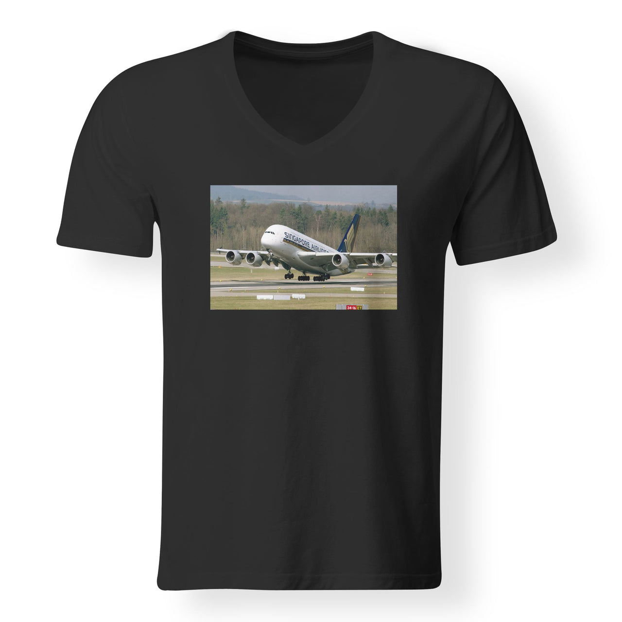 Departing Singapore Airlines A380 Designed V-Neck T-Shirts