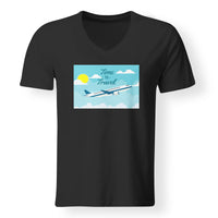 Thumbnail for Time to Travel Designed V-Neck T-Shirts