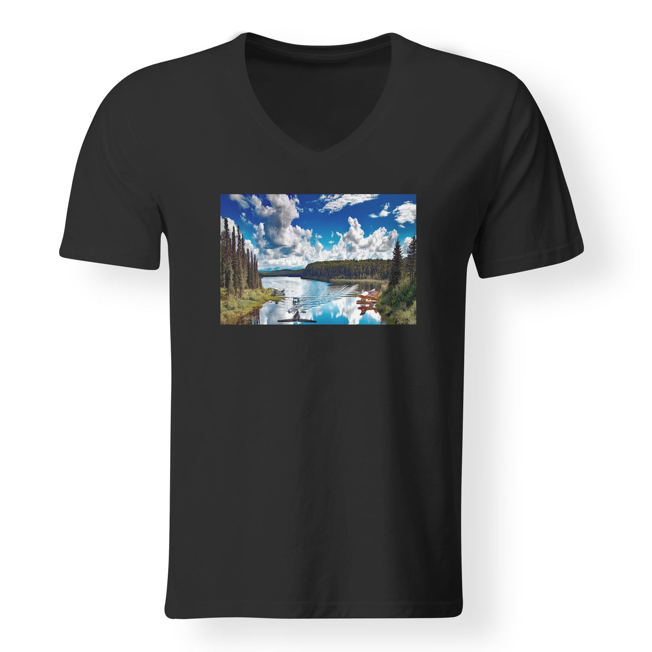 Amazing Scenary & Sea Planes Designed V-Neck T-Shirts