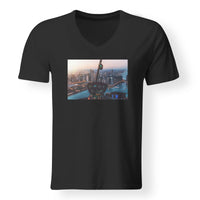 Thumbnail for Amazing City View from Helicopter Cockpit Designed V-Neck T-Shirts