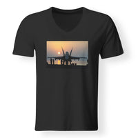 Thumbnail for Military Jet During Sunset Designed V-Neck T-Shirts